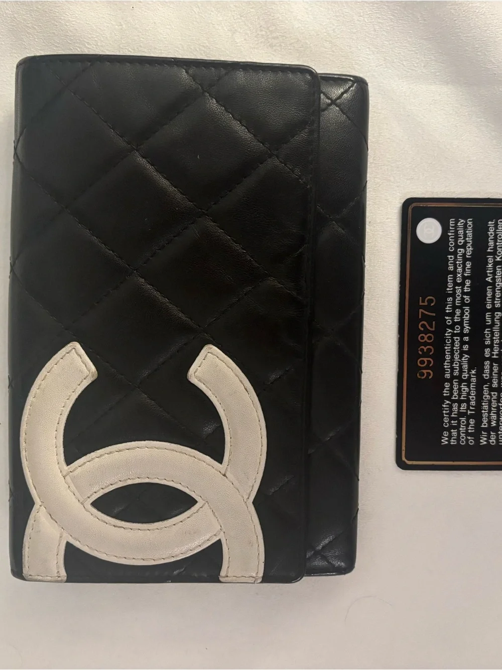 CHANEL Black Vintage Cambon Quilted Leather Wallet White CC and Pink Interior